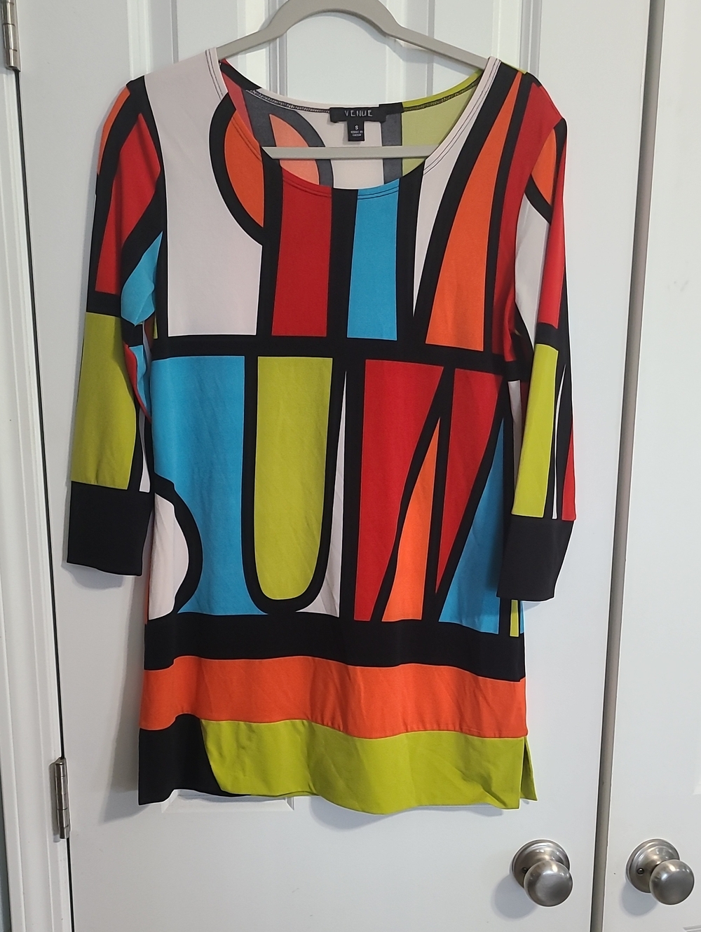 Multicolor Geometric Tunic - Red, Blue, Orange, Lime, White